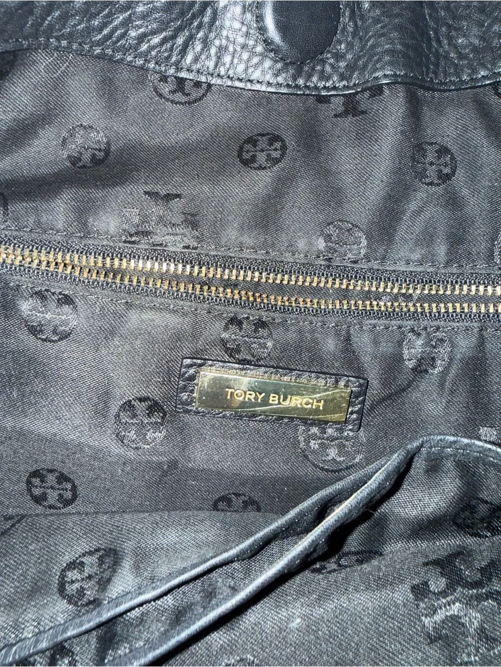 Tory Burch Black Pebbled Leather Hobo with Gold Logo